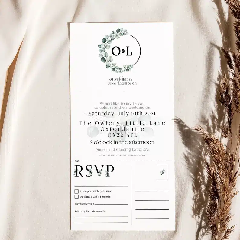 Eucalyptus Wedding Invitations with RSVP Card