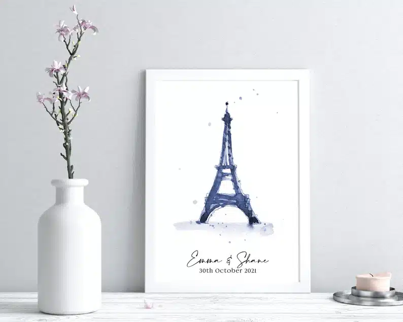 Personalised Eiffel Tower Watercolour Engagement Print