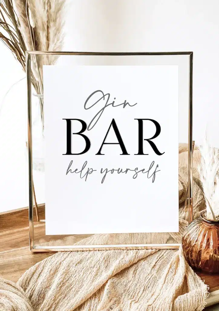 Gin Bar Wedding Sign – Printable Digital Download