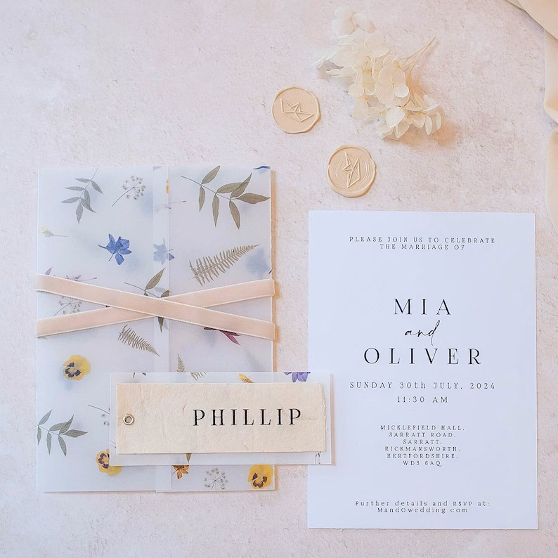 Pressed Flowers Vellum Wedding Invitations