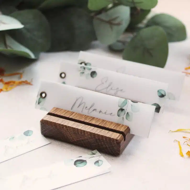 Handmade Vellum Wedding Place Cards – Eucalyptus Design