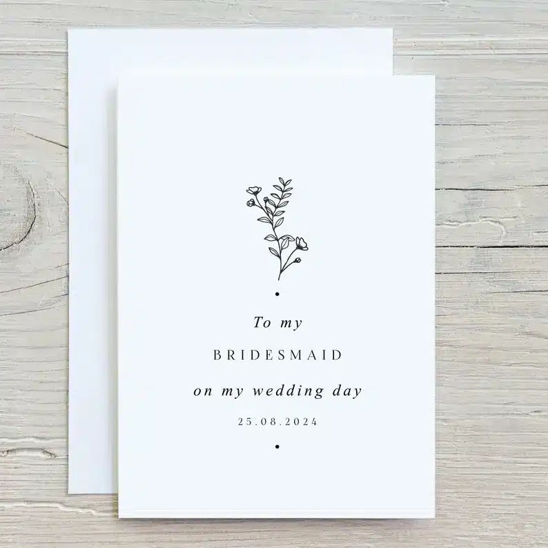 Bridesmaid Thank You Card | Maid of Honour Wedding Day Card