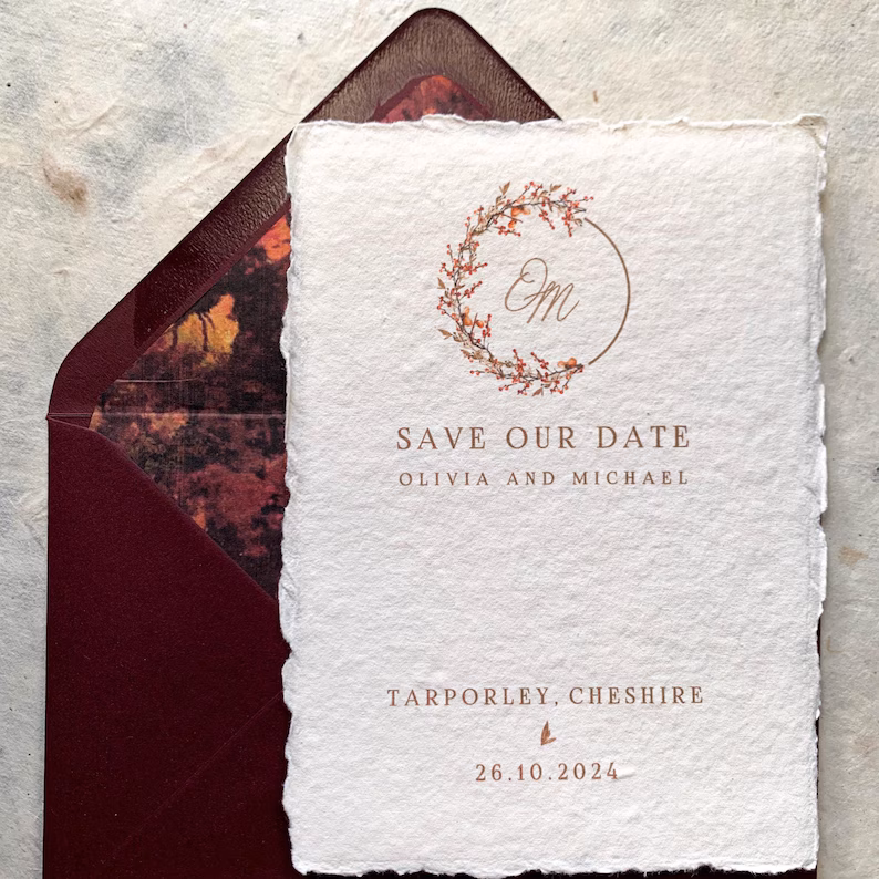 Torn Edge Autumn Wedding Invitations & Save the Dates