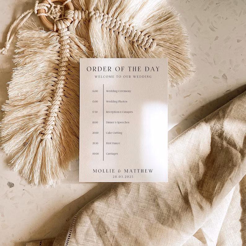 Wedding Order of the Day & Timeline Cards