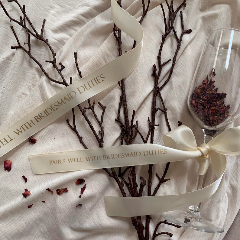 Bridesmaid Ribbon | Personalised Wine Glass & Hanger Bow Gift