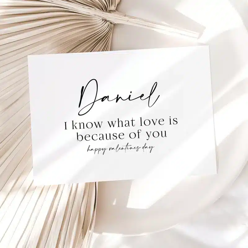 Personalised wedding thank you card with name Daniel on neutral background